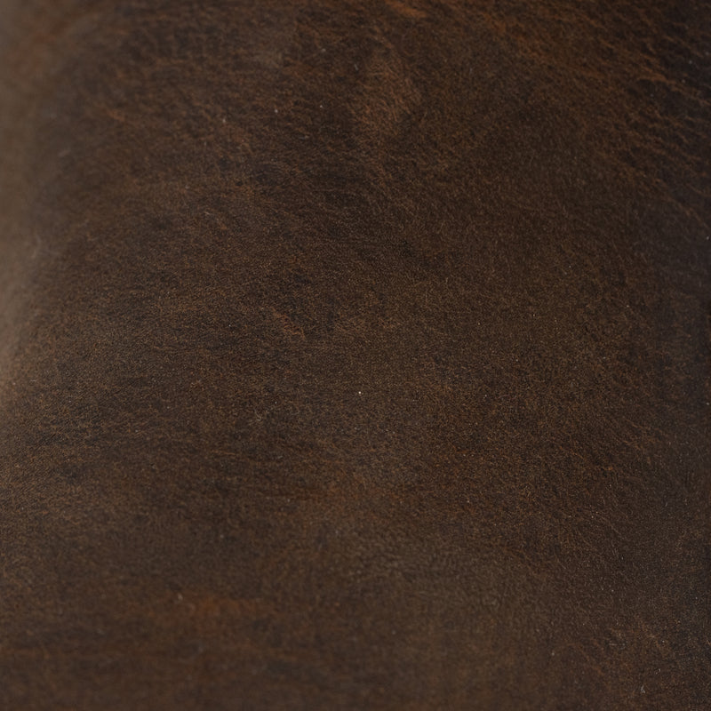 Close-up of Dive Bomb Dark Walnut Heritage Boot of the full-grain cowhide texture.
