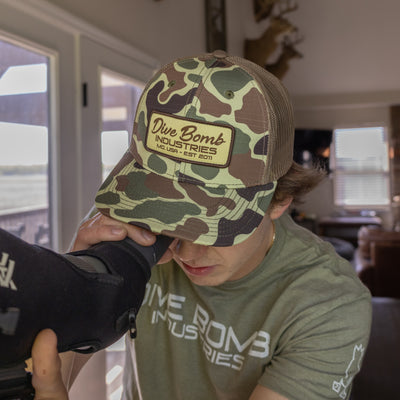 Camo Script Text Snapback Hat Structured Patch Hat