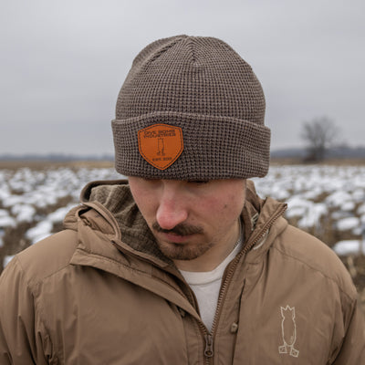Leather Patch Waffle Knit Beanie (3 Color Options)