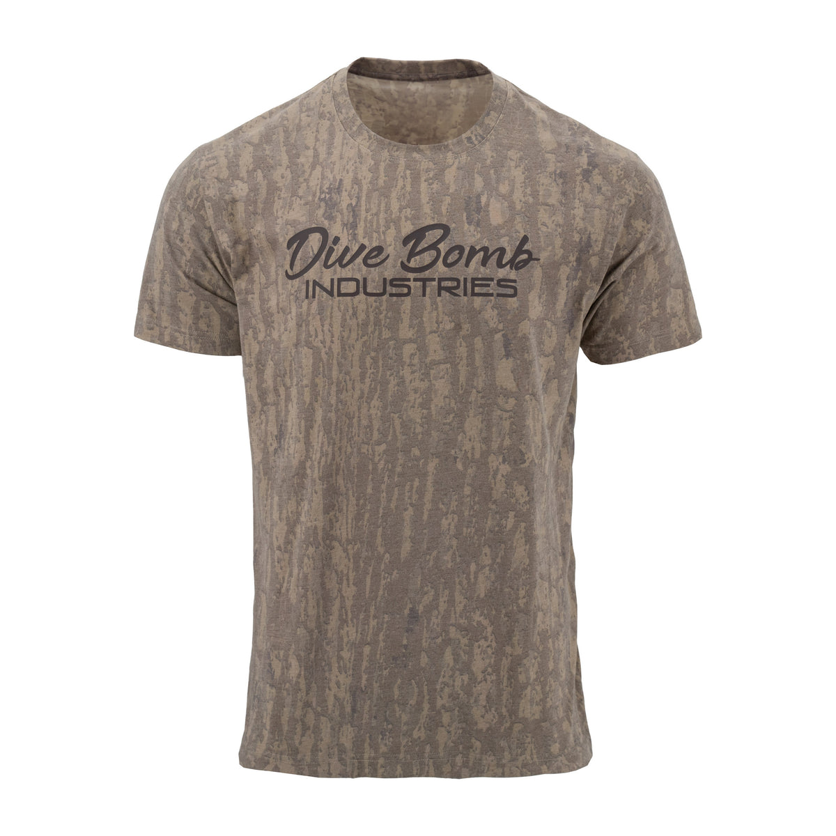 Faded Bark Camo t-shirt with Dive Bomb Industries logo.