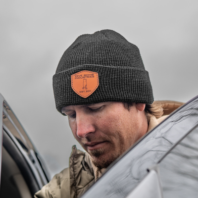 Leather Patch Waffle Knit Beanie