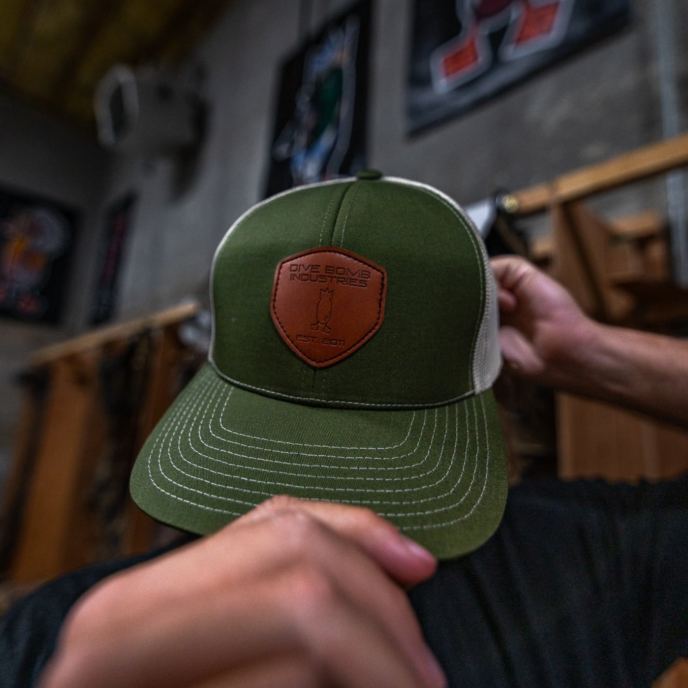 Dark Leather Shield Snapback Hat