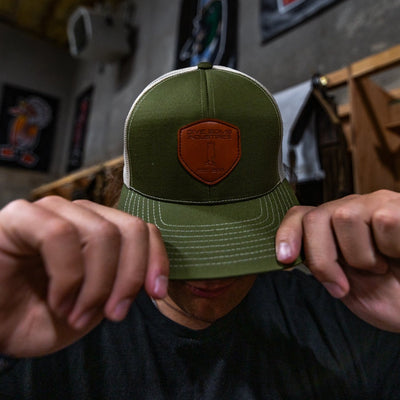 Dark Leather Shield Snapback Hat