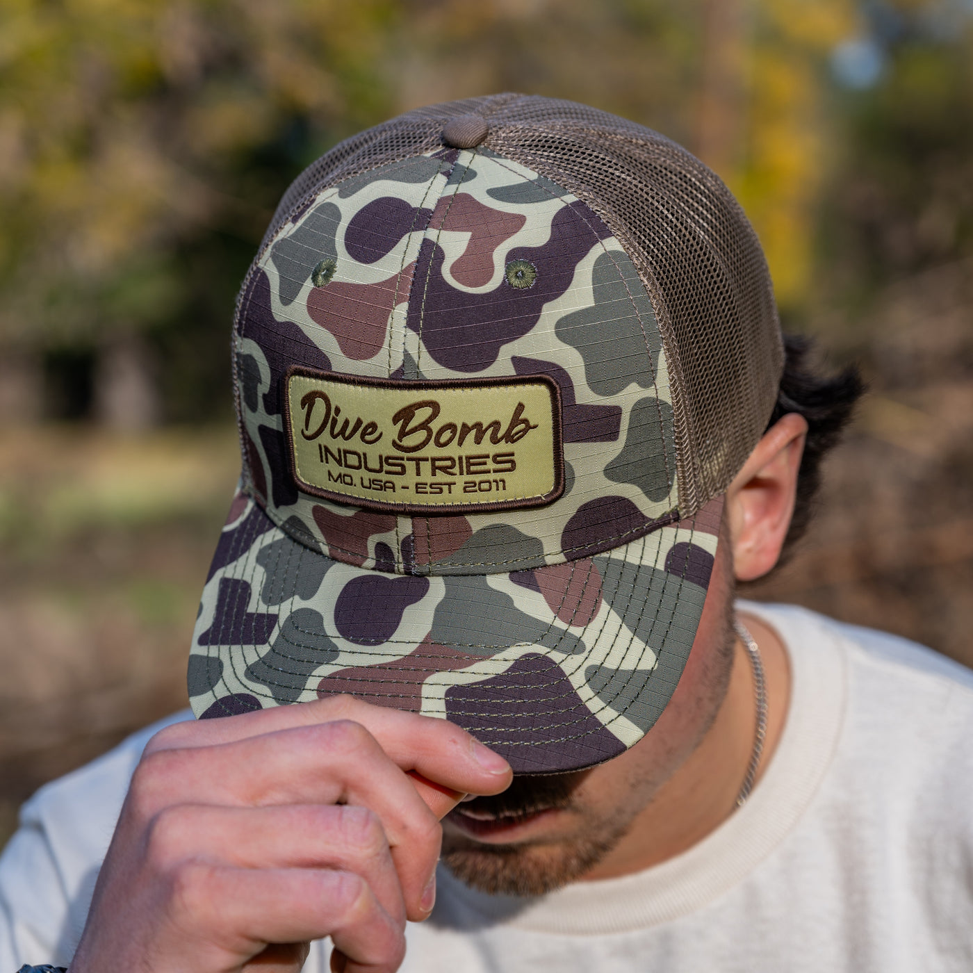 Camo Script Text Snapback Hat Structured Patch Hat (3 Color Options)
