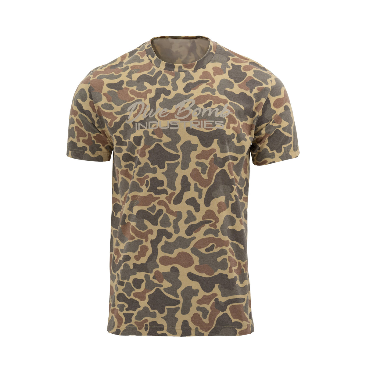 Faded OG Camo t-shirt with Dive Bomb Industries logo.