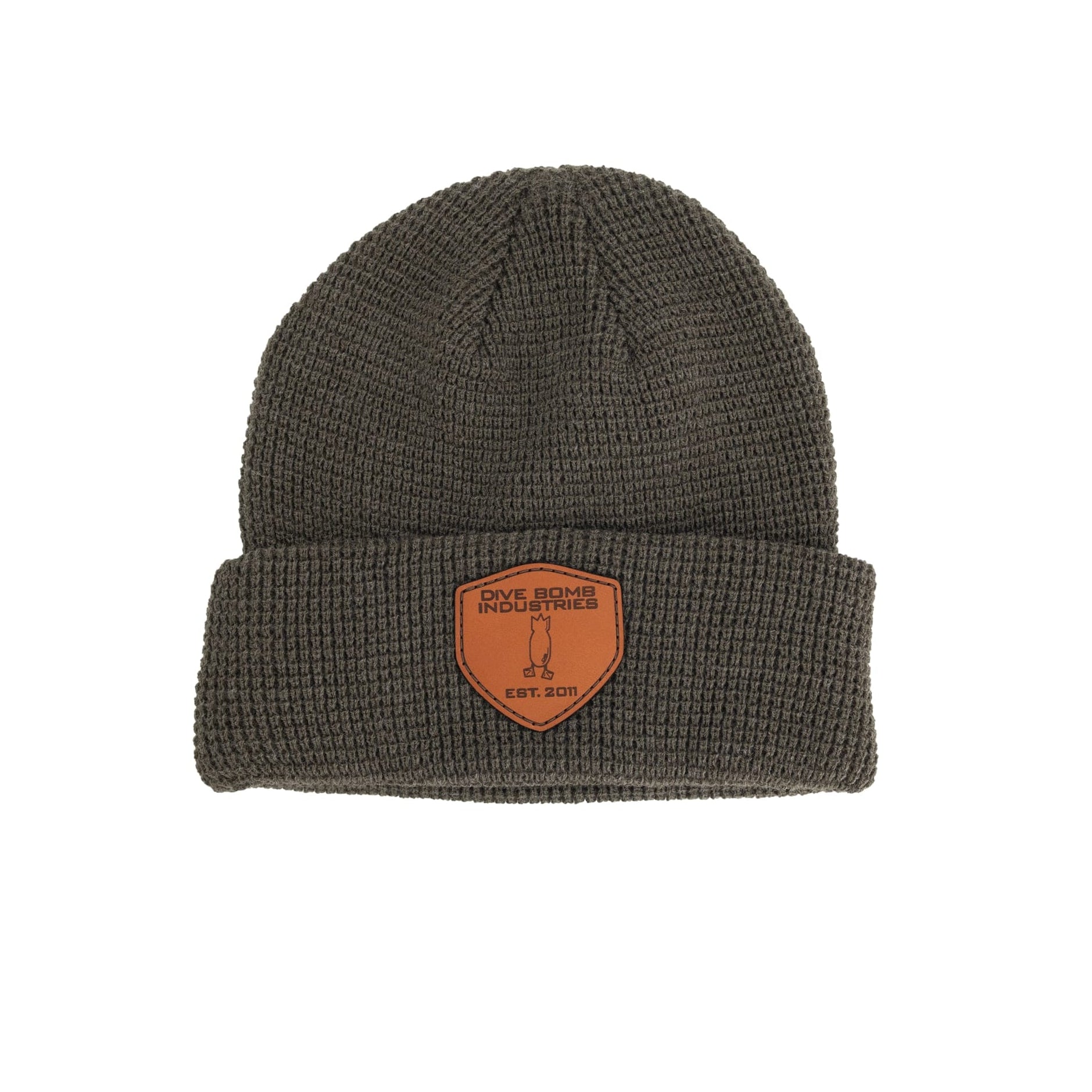 Leather Patch Waffle Knit Beanie Sage
