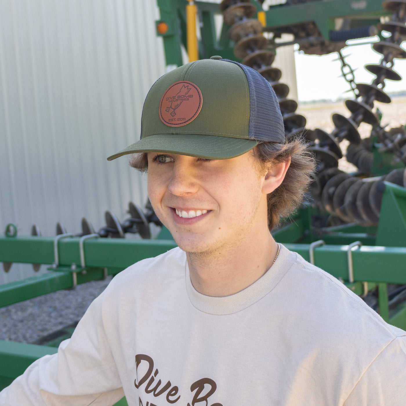 Dark Leather Circle Patch Snapback Hat